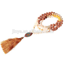 Handmade Knotted Wooden Mala Beaded Tassel Necklace Yoga Wear